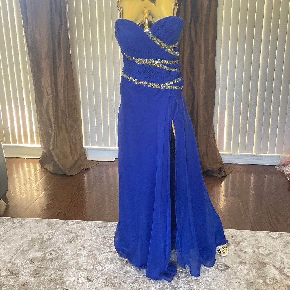 Royal Blue Beaded Strapless Formal Dress 14W Sweetheart Neckline Gown